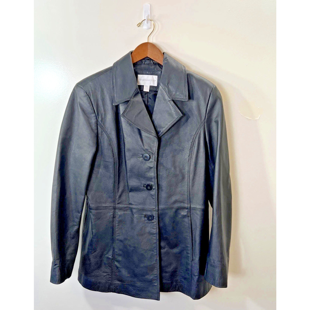 Worthington Womens Leather Jacket Se L Black Minimalist Capsule Wardrobe Classic